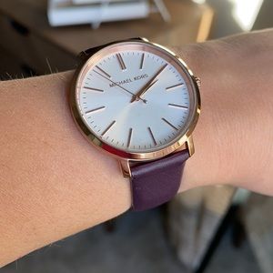 Michael Kors Pyper watch, rose gold, purple genuine leather band